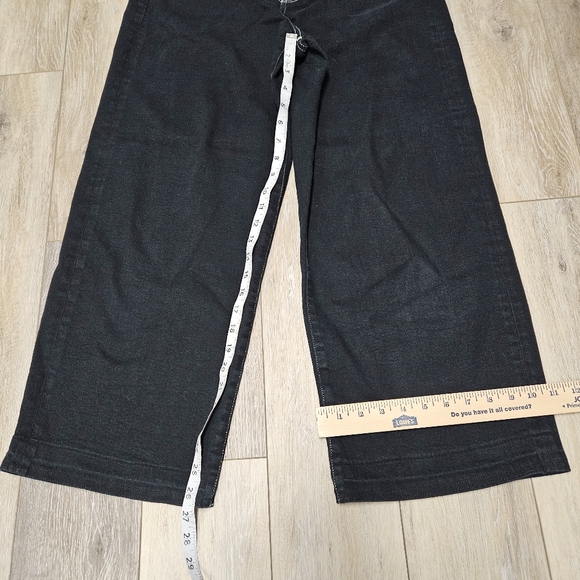 Hale Wide Leg Black Denim Jeans Button Fly White Stiching Women's 32 Grunge - Picture 2 of 12